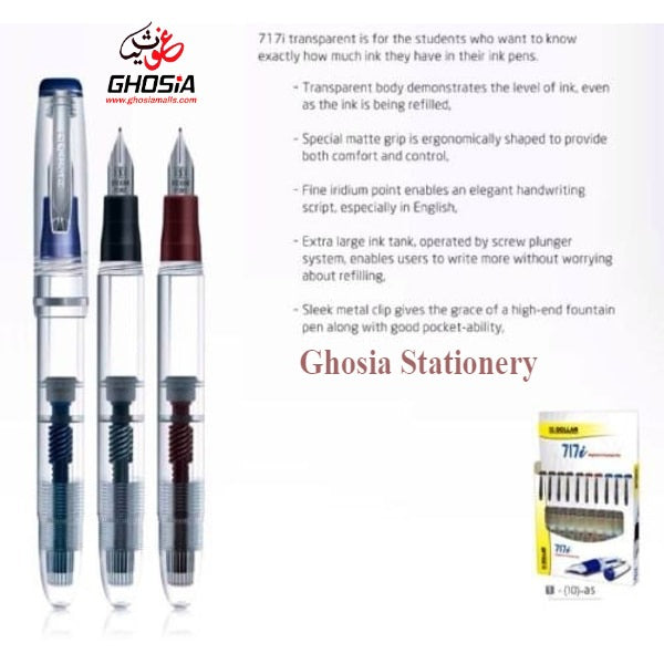 Dollar Fine Writing Crystal Body Fountain Pen Transparent Body Ink Pen For Students & Adults ( Set of 3 ) - Ghosia Mall's