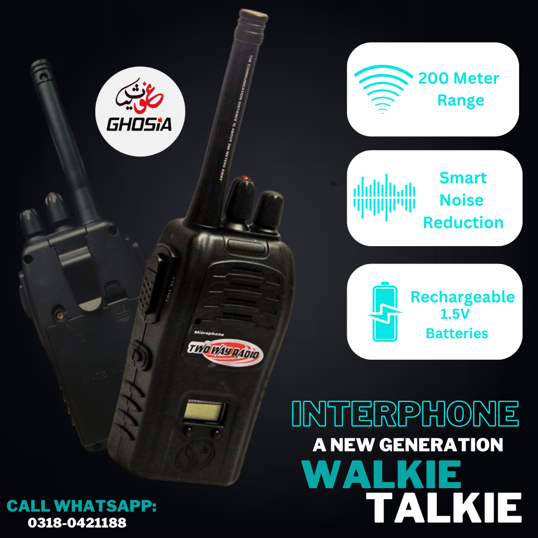 Interphone Walkie Talkie Set 200M Range Noise Reduction Two Way Wireless Radio Walkie Talkie Set - Ghosia Mall's