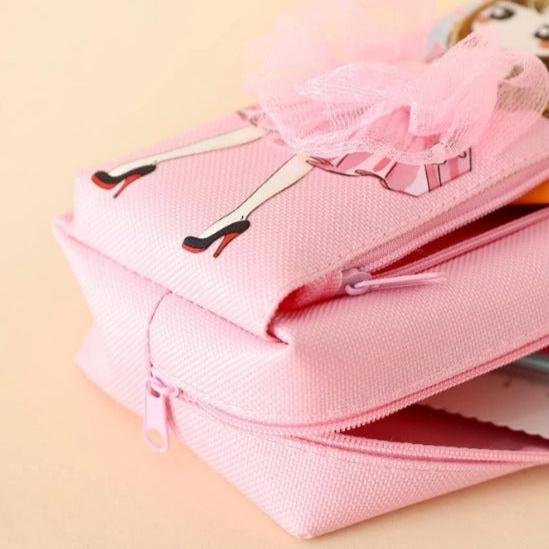 Beautiful Geometry Pouch For Girls Pretty Stationery Pouches Wide Capacity Double Compartments - Ghosia Mall's