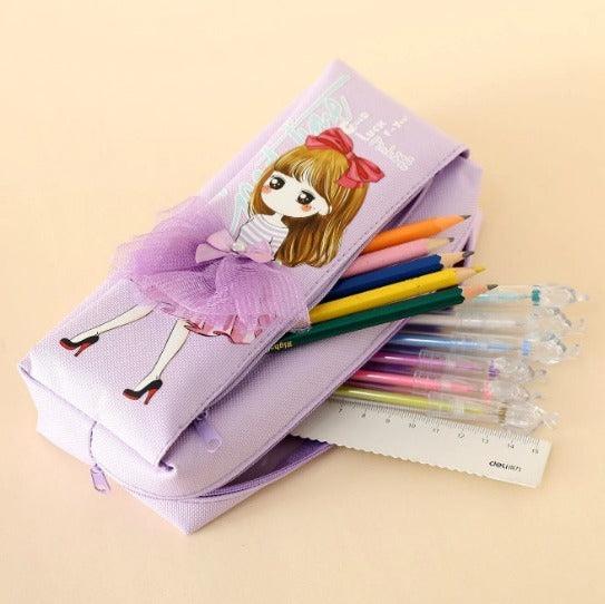 Beautiful Geometry Pouch For Girls Pretty Stationery Pouches Wide Capacity Double Compartments - Ghosia Mall's