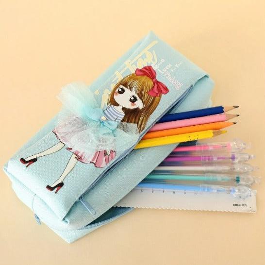 Beautiful Geometry Pouch For Girls Pretty Stationery Pouches Wide Capacity Double Compartments - Ghosia Mall's