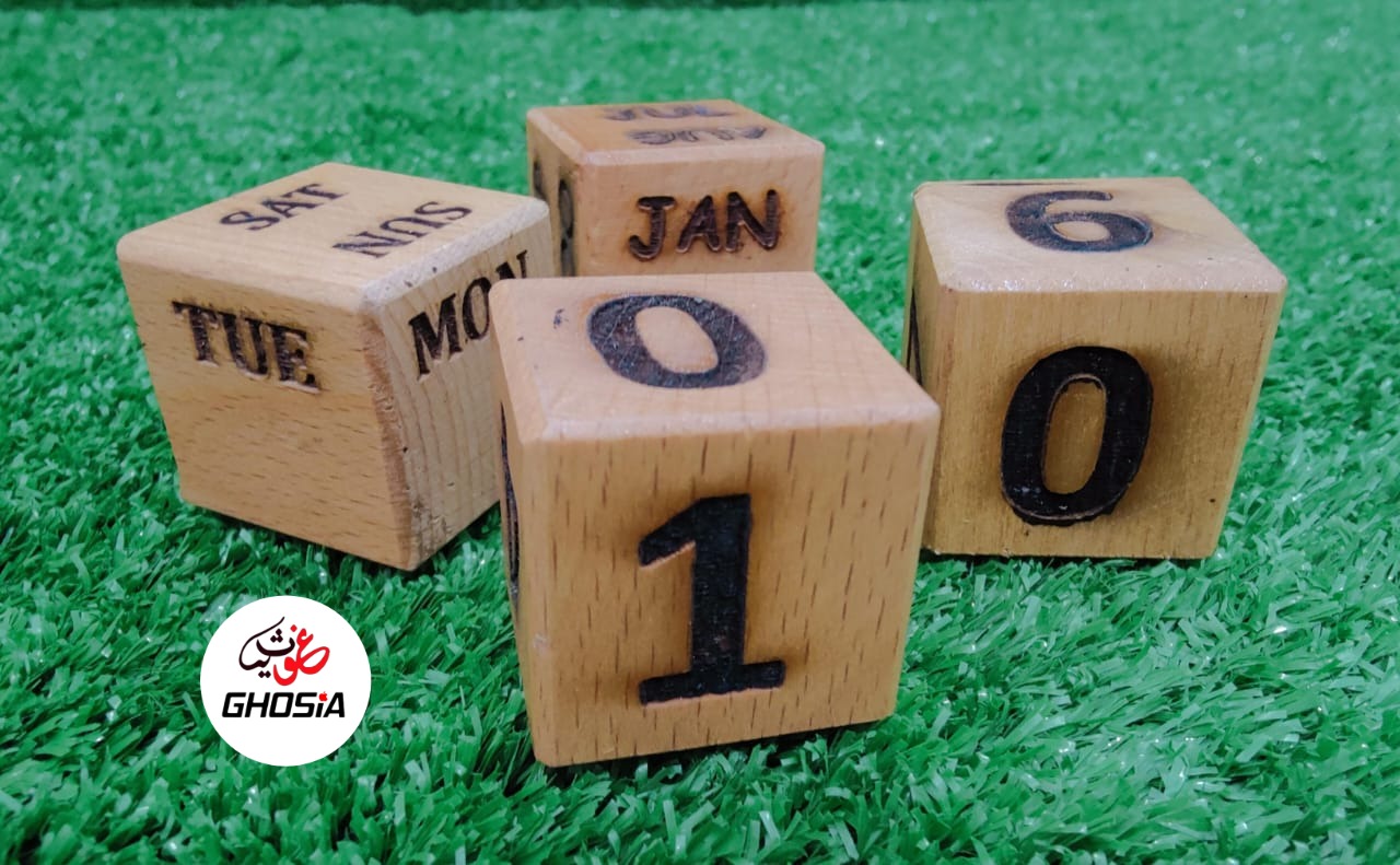 Alif Handmade Pure Wooden Calendar With Mini Clock/Mobile Holder/Card Holder/Pen Holder Decorative Forever Calendar - Ghosia Mall's