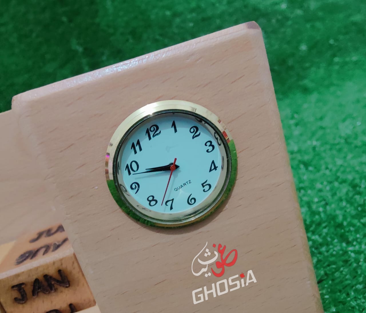 Alif Pure Wood Handmade Calendar Original Branded Decorative Calendar With Mini Clock/Mobile Holder/Card Holder/Pen Holder/Tea Coaster - Ghosia Mall's