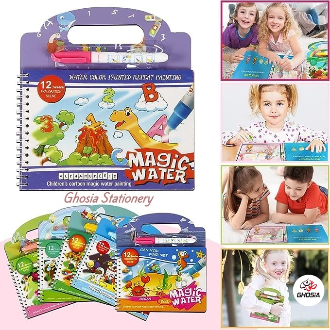 Magic Coloring Book Water Coloring Quick Dry Book Water Coloring Book Doodle With Magic Pen Painting Board - Ghosia Mall's