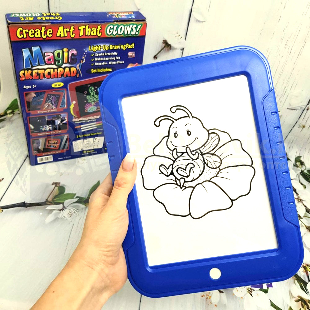 3D Magic Pad Light Up Drawing Pad With Neon Pens LED Writing Board For Kids Glow Up Writing Drafting Pad For Kids - Ghosia Mall's