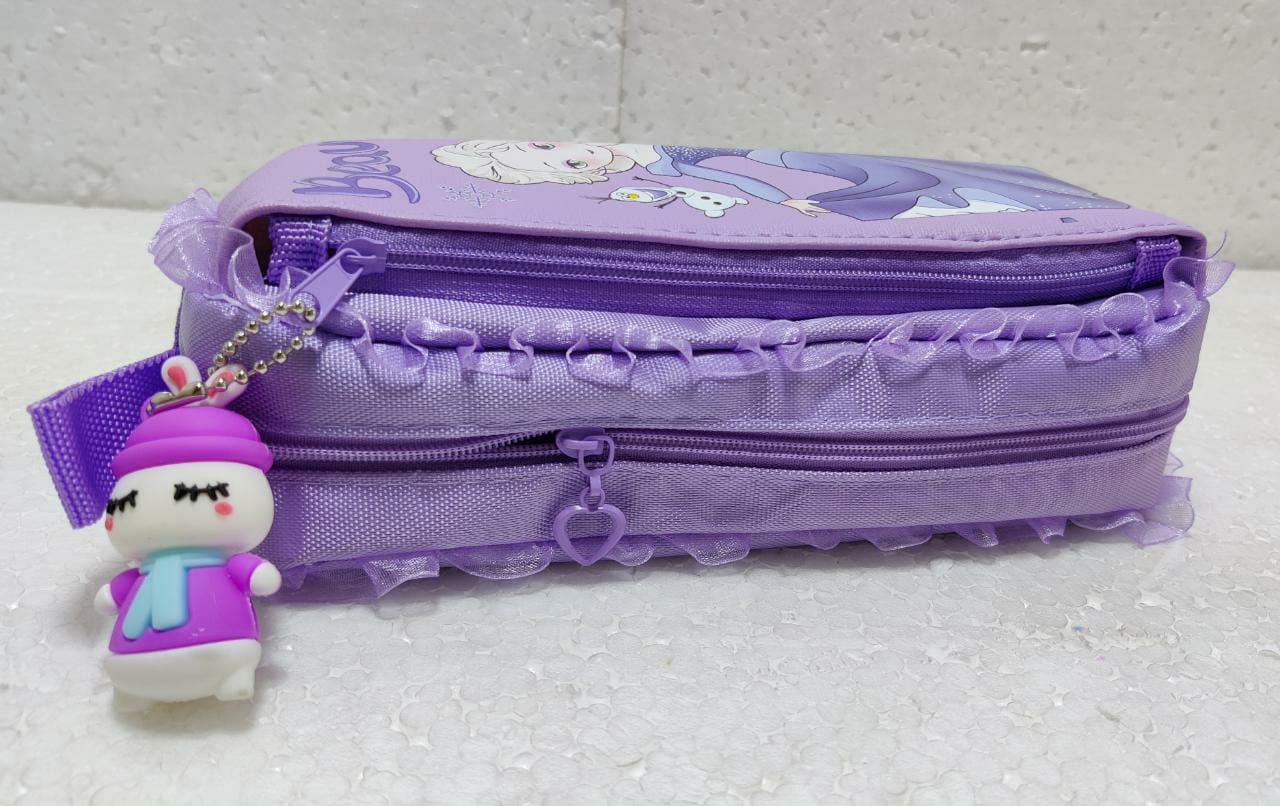 Beauty Girl Stationery Pouch With Cartoon Key chain Pendant Princess Theme Stationery Organizer Pouch - Ghosia Mall's