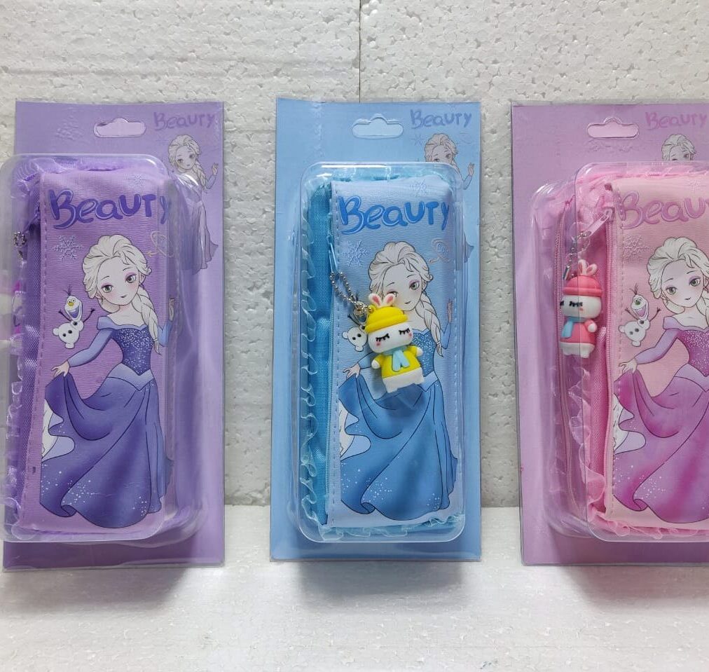 Beauty Girl Stationery Pouch With Cartoon Key chain Pendant Princess Theme Stationery Organizer Pouch - Ghosia Mall's