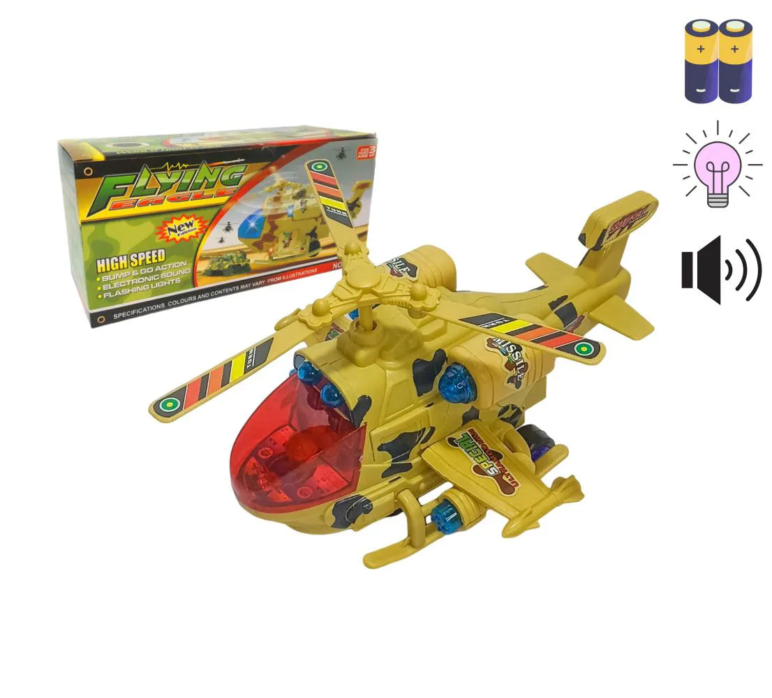 Military Bump and Go Helicopter: Bump & Go Toy Chopper with Lights & Music for Kids - Ghosia Mall's