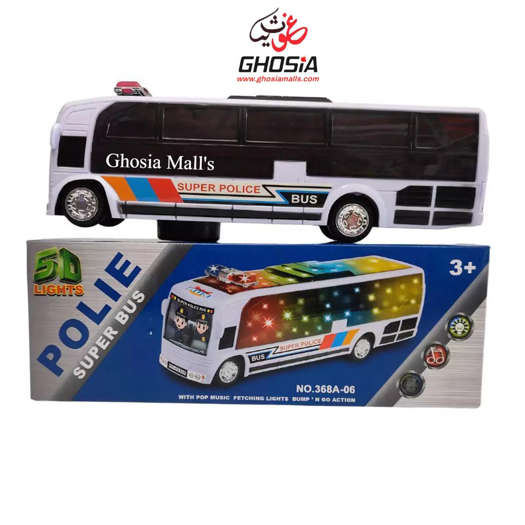 Toy Street Police Car Bus With Siren And 5D Light Police Bus Toy Bus Bump & Go Police Car Bus For Kids - Ghosia Mall's
