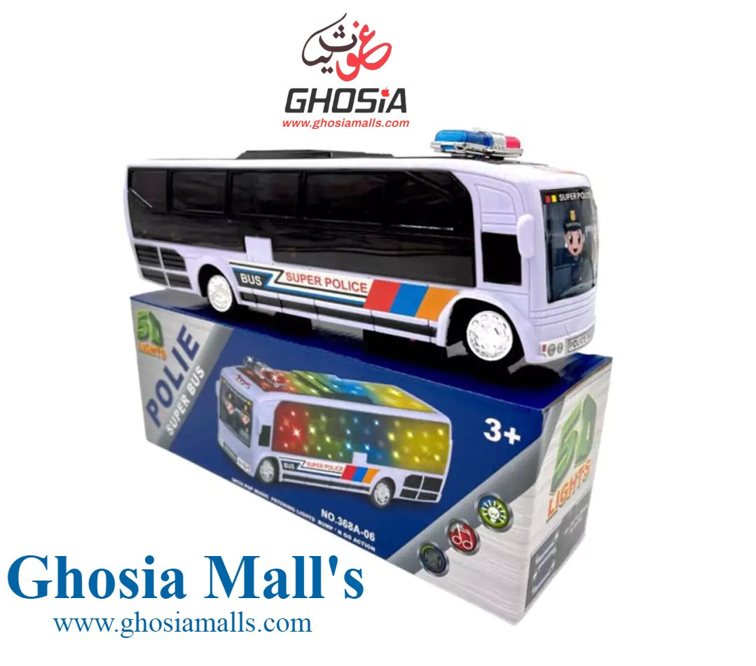 Toy Street Police Car Bus With Siren And 5D Light Police Bus Toy Bus Bump & Go Police Car Bus For Kids - Ghosia Mall's