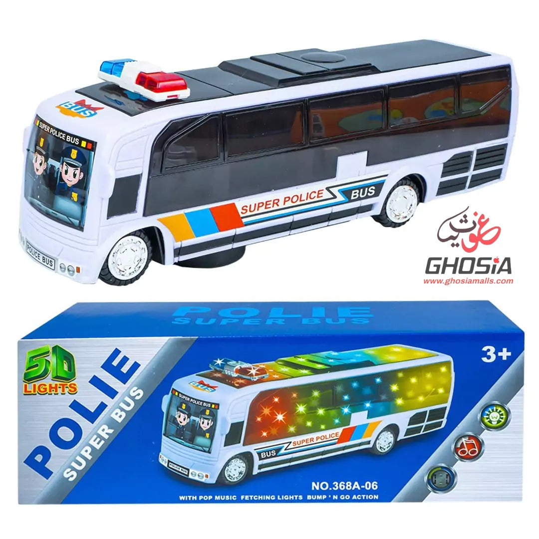 Toy Street Police Car Bus With Siren And 5D Light Police Bus Toy Bus Bump & Go Police Car Bus For Kids - Ghosia Mall's