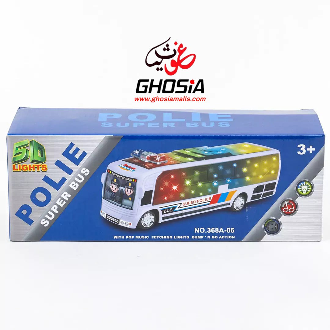 Toy Street Police Car Bus With Siren And 5D Light Police Bus Toy Bus Bump & Go Police Car Bus For Kids - Ghosia Mall's
