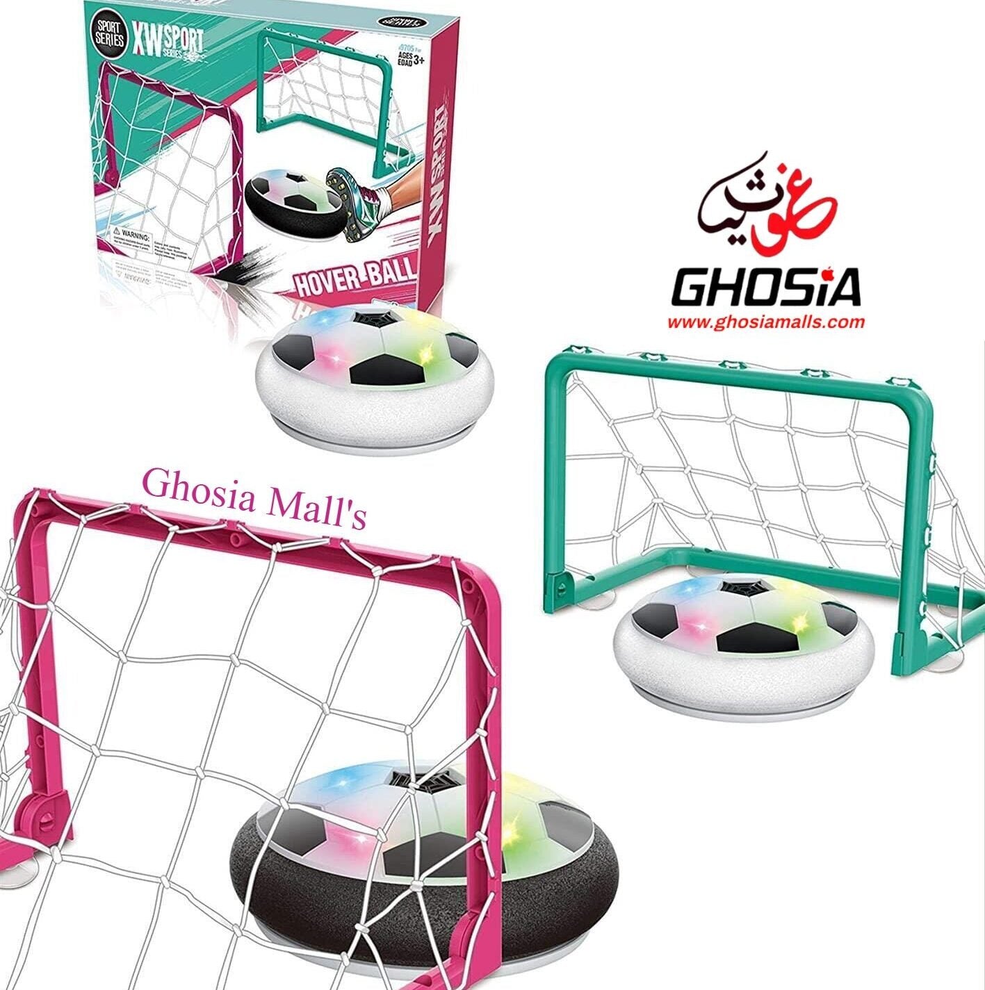 Floating Football With 2 Goal Posts Colorful Light Up Football Game Set Indoor Sports Game - Ghosia Mall's