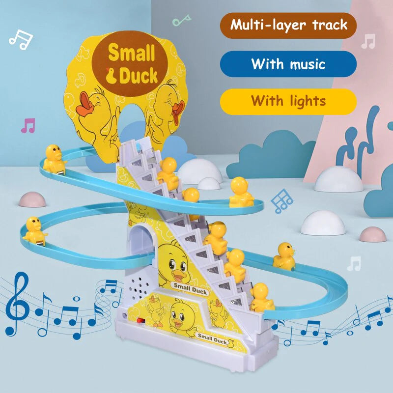 Child DIY Small Electronic Duck Climbing Stairs Musical Light Slide Track