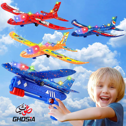 Airplane Launcher Toys, LED Foam Glider Catapult Plane Toy 2 Flight Mode Catapult Plane for Kids Outdoor Sport Flying Toys