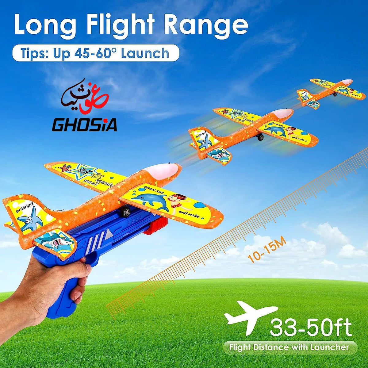 Airplane Launcher Toys, LED Foam Glider Catapult Plane Toy 2 Flight Mode Catapult Plane for Kids Outdoor Sport Flying Toys