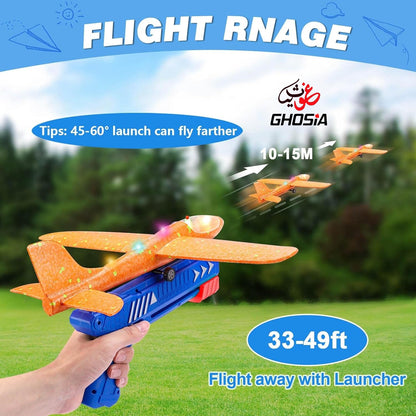 LED Foam Glider Catapult Plane Toy for Kids | 2 Flight Modes | Outdoor Flying Fun Airplane Launcher