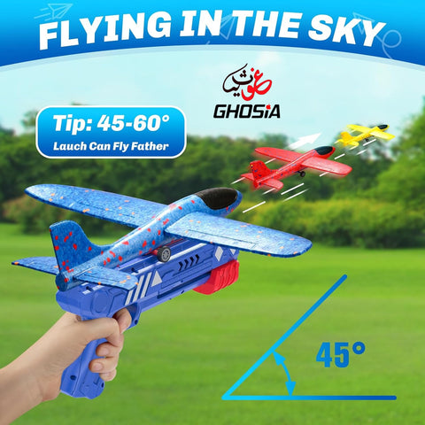 Airplane Launcher Toys, LED Foam Glider Catapult Plane Toy 2 Flight Mode Catapult Plane for Kids Outdoor Sport Flying Toys