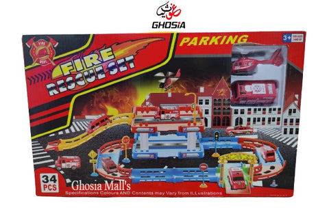 Fire Rescue Parking Toy Play Set – 34 Pcs Fire Rescue Track Creative Play Toy Set For Kids
