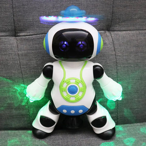 Electronic Space Robot Dancing Dazzling Music Robot Flash LED Light Electric Rotation Walking Robot Toy Toys for Boys Kids Gift