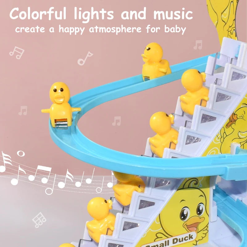 Child DIY Small Electronic Duck Climbing Stairs Musical Light Slide Track