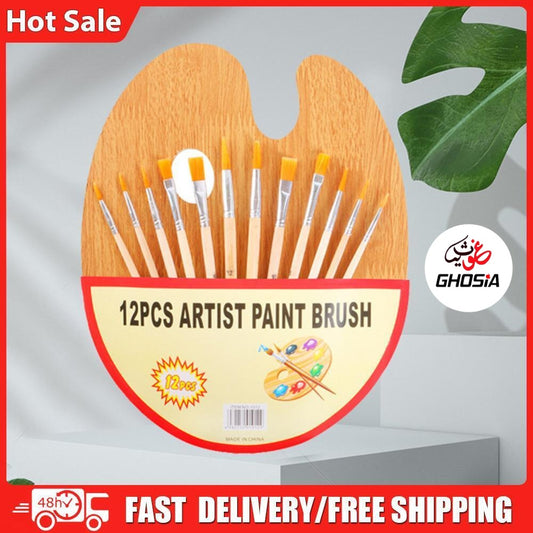 12 Paint Brushes Set With Color Mixing Palette Watercolor Brushes Painting Brushes Painting Brushes Acrylic Painting Brushes With Palette