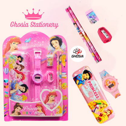 6 Pcs Stationary Set for Kids School Stationery Set With Digital Watch Cartoon Themed Gift Combo Pack