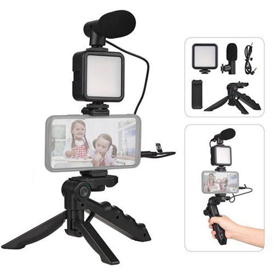 Video-Making Kit With Microphone/Tripod/Spotlight/Universal Mobile Holder/Remote Controller Shutter For Video Making, Selfies, Live Broadcast, Recording - 2449 - Ghosia Mall's