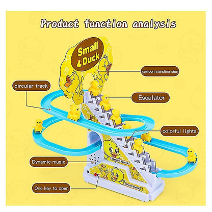 Child DIY Small Electronic Duck Climbing Stairs Musical Light Slide Track