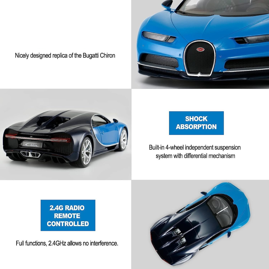 Remote Control Die cast Bugatti Sports Car | 1:22 Scal Battery Operated Wireless Blue Sports Car