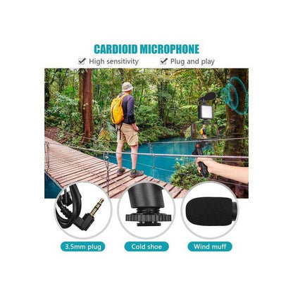 Video-Making Kit With Microphone/Tripod/Spotlight/Universal Mobile Holder/Remote Controller Shutter For Video Making, Selfies, Live Broadcast, Recording - 2449