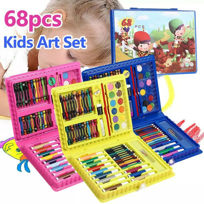 Drawing Art Kit 68 Pcs Arts & Craft Set Oil Pastels, Crayons, Colored Pencils, Paint Brush, Watercolor Cakes, Portable Art Supplies