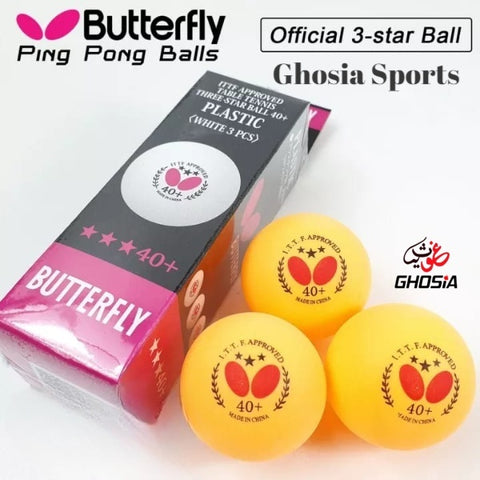 3-Star 40mm Butterfly Plastic Professional Table Tennis Balls ( Pack of 3 )-Japanese Quality Plastic Ping Pong Ball, Tennis Ball