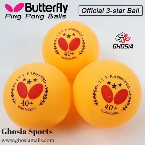 3-Star 40mm Butterfly Plastic Professional Table Tennis Balls ( Pack of 3 )-Japanese Quality Plastic Ping Pong Ball, Tennis Ball