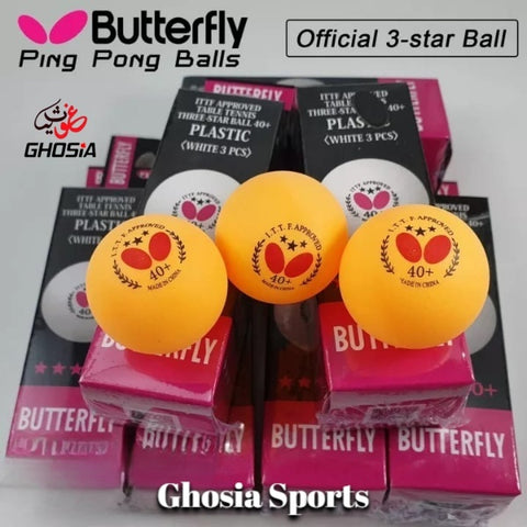 3-Star 40mm Butterfly Plastic Professional Table Tennis Balls ( Pack of 3 )-Japanese Quality Plastic Ping Pong Ball, Tennis Ball