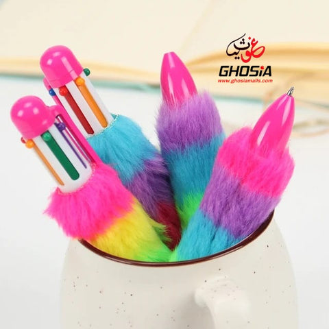 Bold Colors Rainbow Fur Pen Multi Color 6-in-1 Pen Fuzzy Pom Pom Pens Colorful Kawaii Stationery