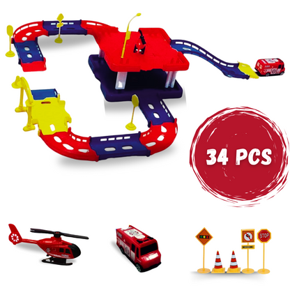 Fire Rescue Parking Toy Play Set – 34 Pcs Fire Rescue Track Creative Play Toy Set For Kids