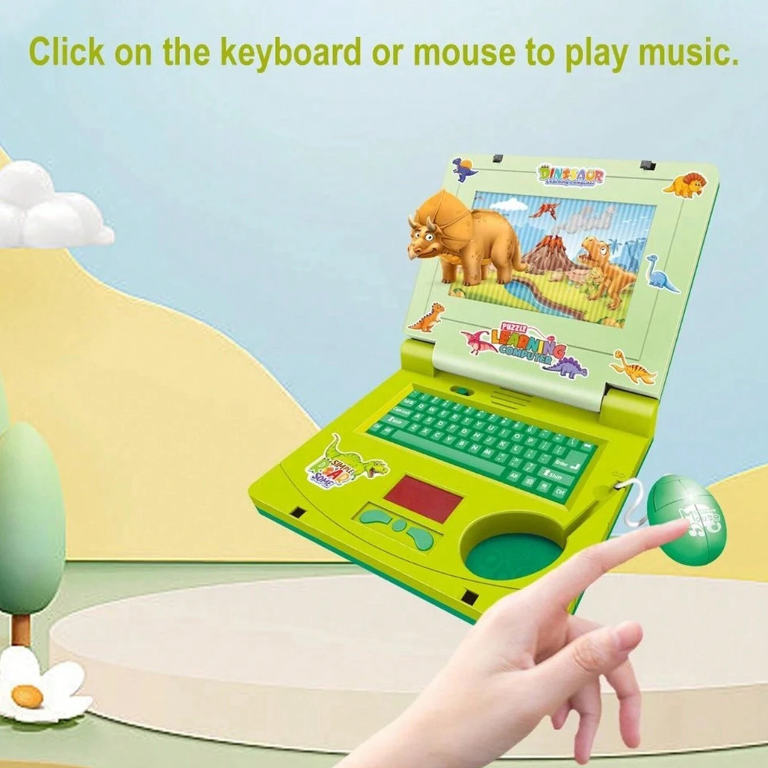 Dinosaur Musical Toy Laptop For Kids With Cheerful Music, Sounds & Lights ( Free Dinosaur Stickers )