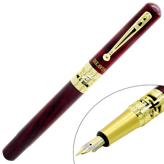 DIKAWEN Luxurious Metal Branded Fountain Pen Fine Nib Beautiful Carved Fountain Pen - Ghosia Mall's