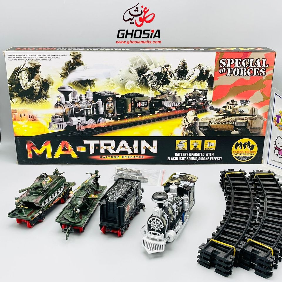 Military Train Track Play Set Classic Battery Operated Army Train Set With Flashlights, Sounds And Smoke