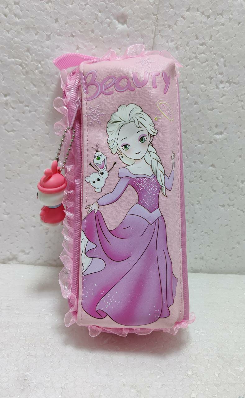 Beauty Girl Stationery Pouch With Cartoon Key chain Pendant Princess Theme Stationery Organizer Pouch