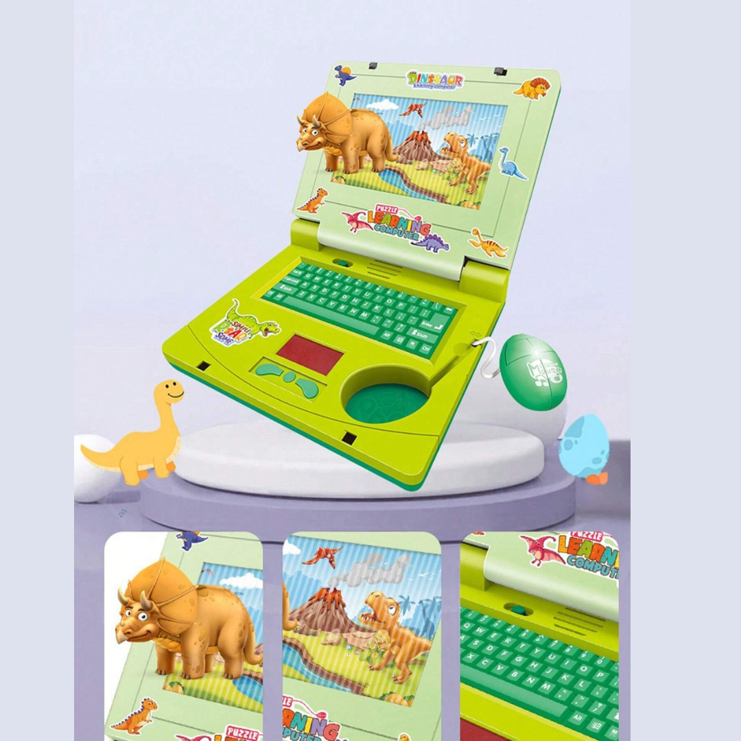 Dinosaur Musical Toy Laptop For Kids With Cheerful Music, Sounds & Lights ( Free Dinosaur Stickers )