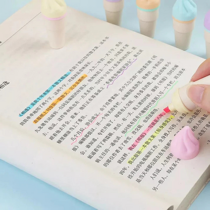 Soft Color Mini Ice-Cream Shaped Highlighter Marker Set ( 6 Pcs Pack ) Art, Coloring, Writing Highlighters - Ghosia Mall's