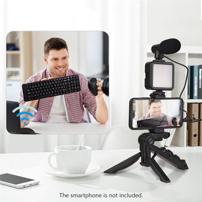 Video-Making Kit With Microphone/Tripod/Spotlight/Universal Mobile Holder/Remote Controller Shutter For Video Making, Selfies, Live Broadcast, Recording - 2449