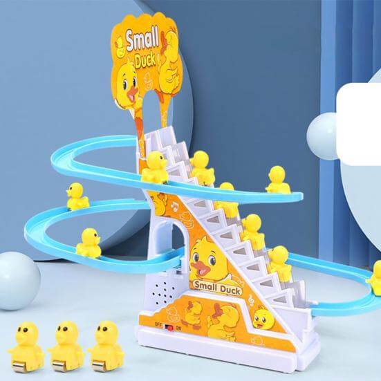 Child DIY Small Electronic Duck Climbing Stairs Musical Light Slide Track