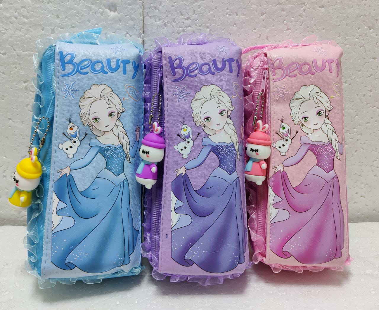 Beauty Girl Stationery Pouch With Cartoon Key chain Pendant Princess Theme Stationery Organizer Pouch