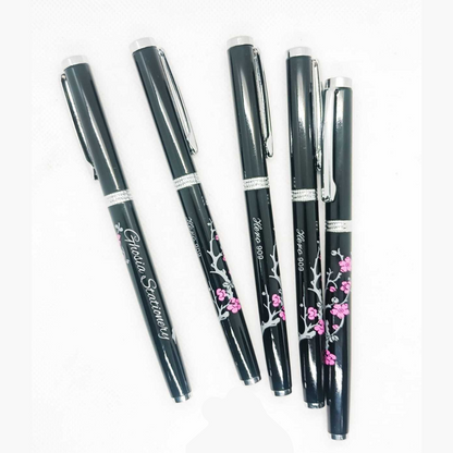 Classical Floral Design Full Metallic Fountain Pen-Black Mingao Fancy Style Smooth Writing Fountain Pen Sleek Body Ink Pen Perfect Stationery Gifts