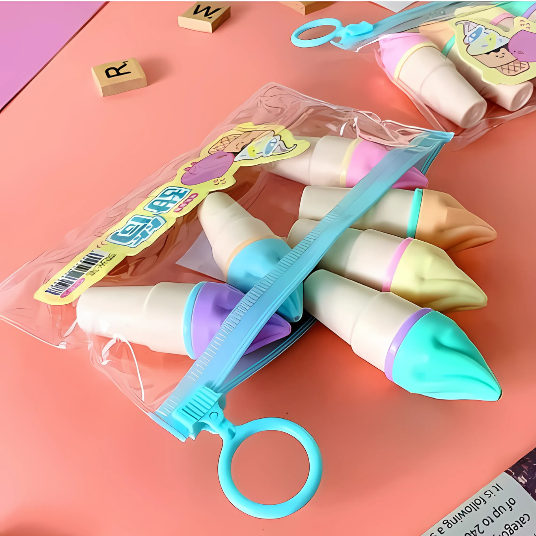 Soft Color Mini Ice-Cream Shaped Highlighter Marker Set ( 6 Pcs Pack ) Art, Coloring, Writing Highlighters - Ghosia Mall's