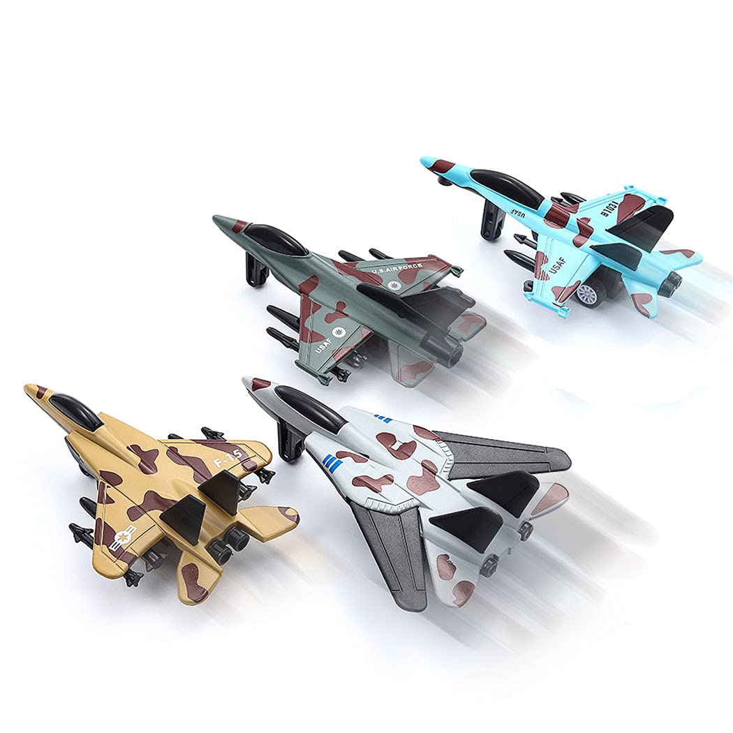 4 Pull-Back Airplanes Set Diecast Fighter Planes Toy for Kids Gift Party favor Collection