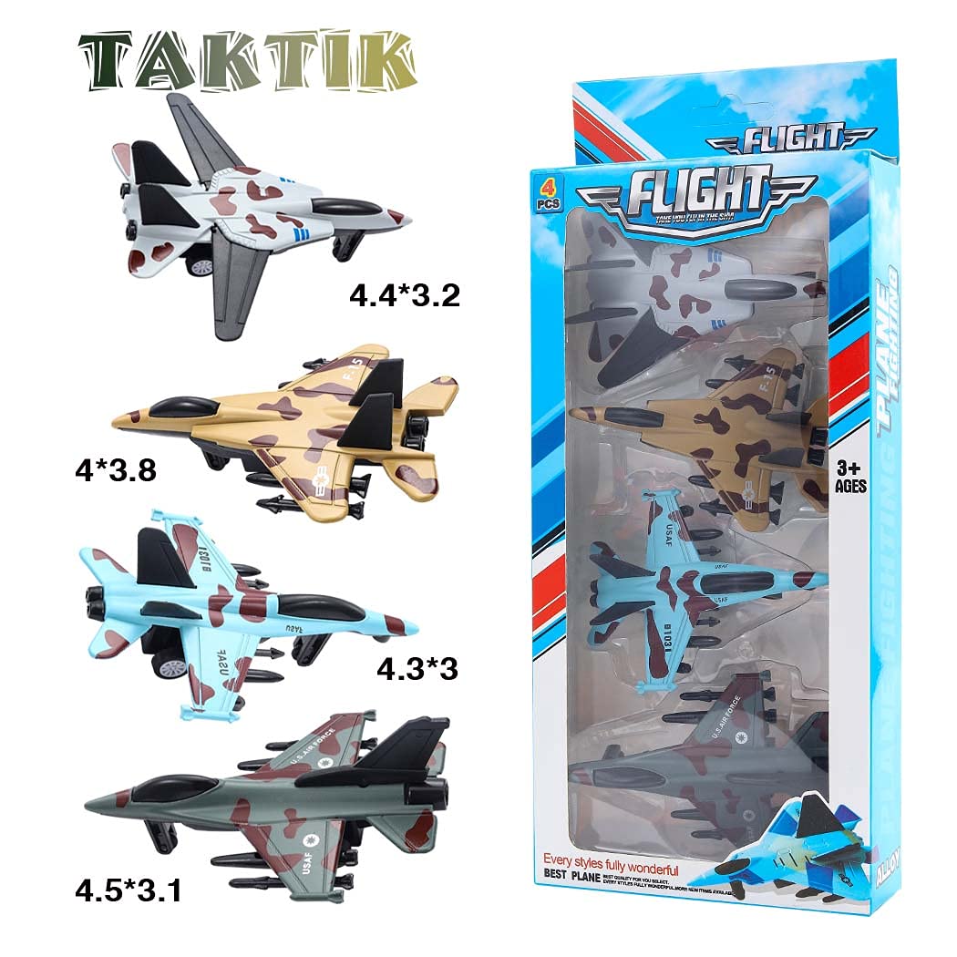 4 Pull-Back Airplanes Set Diecast Fighter Planes Toy for Kids Gift Party favor Collection